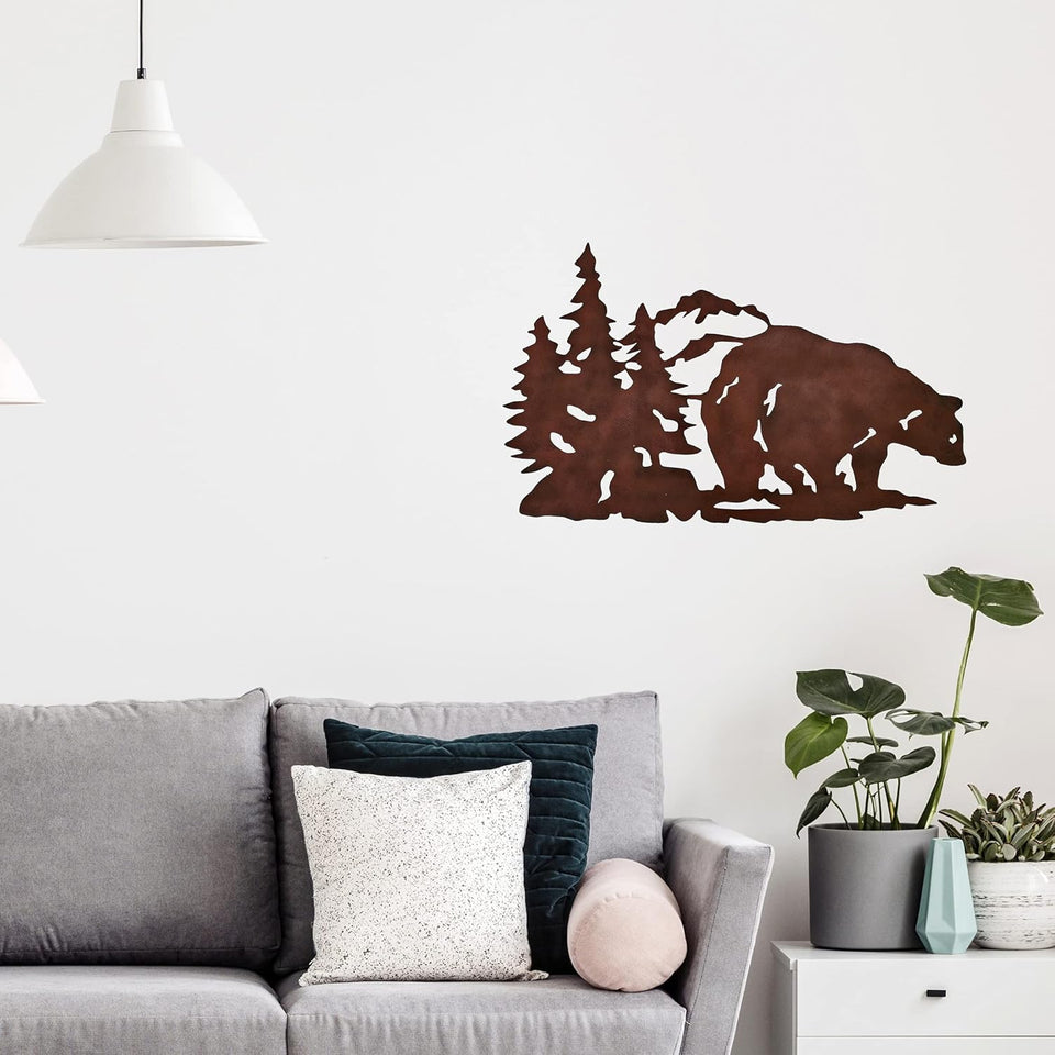 Wilderness Bear Wall Art, Metal Bear Wall Art, Bear Wall Decoration (25W X 15H Inch)