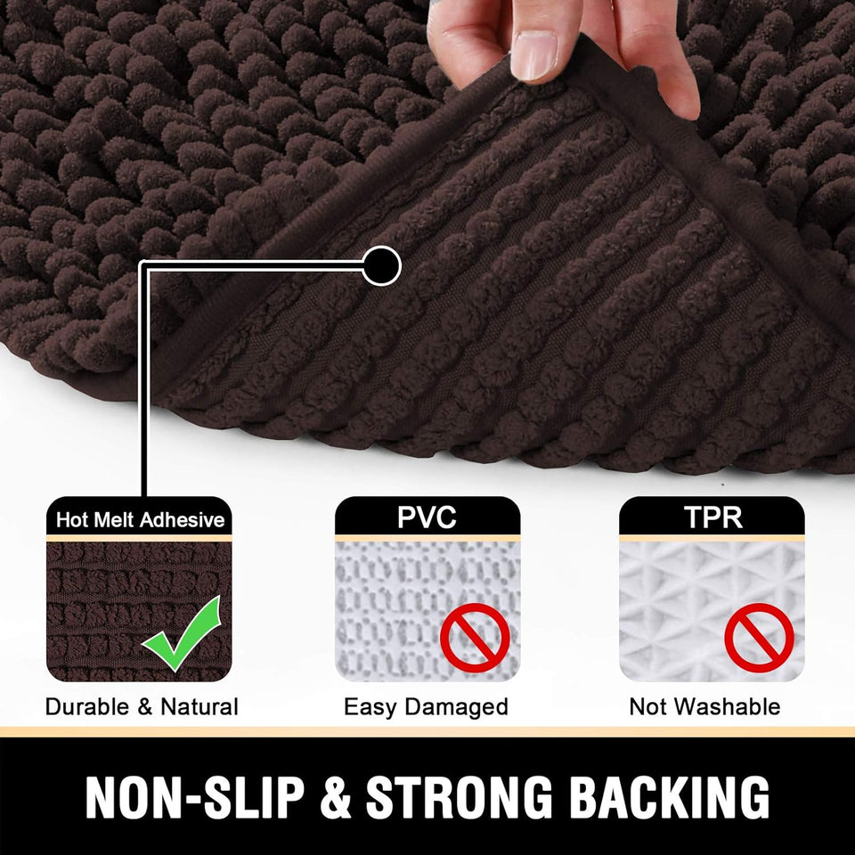Bathroom Rugs Bath Mats for Bathroom Non Slip Luxury Chenille Bathroom Rugs Extra Soft Absorbent Shaggy Bathroom Mat Rugs Washable Fast Dry 2 Piece (Chocolate, 20" X 32"/17" X 24")