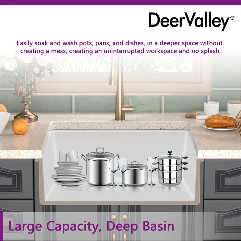 24" L X 19" W Rectangular White Fireclay Undermount Kitchen Sink with Basket Strainer and Sink Grid