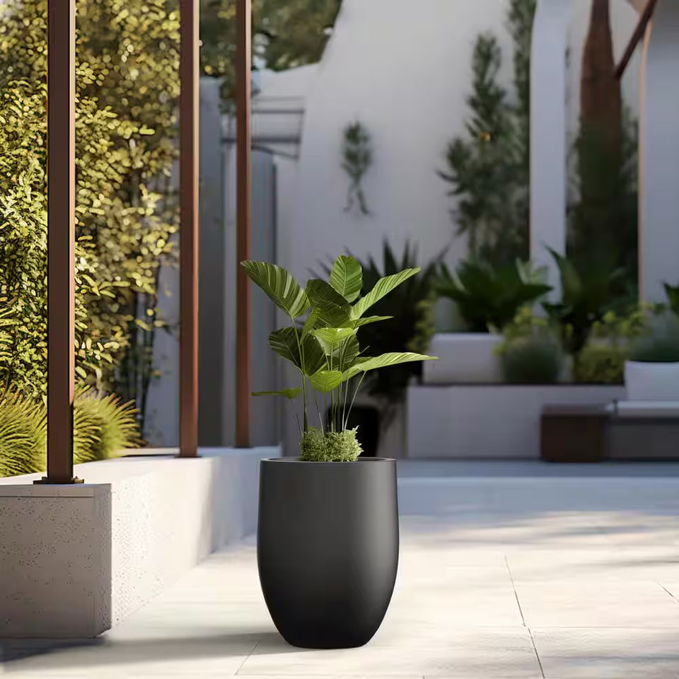 Lightweight 16In. X 22In. Charcoal Black Extra Large Tall round Concrete Plant Pot/Planter for Indoor & Outdoor