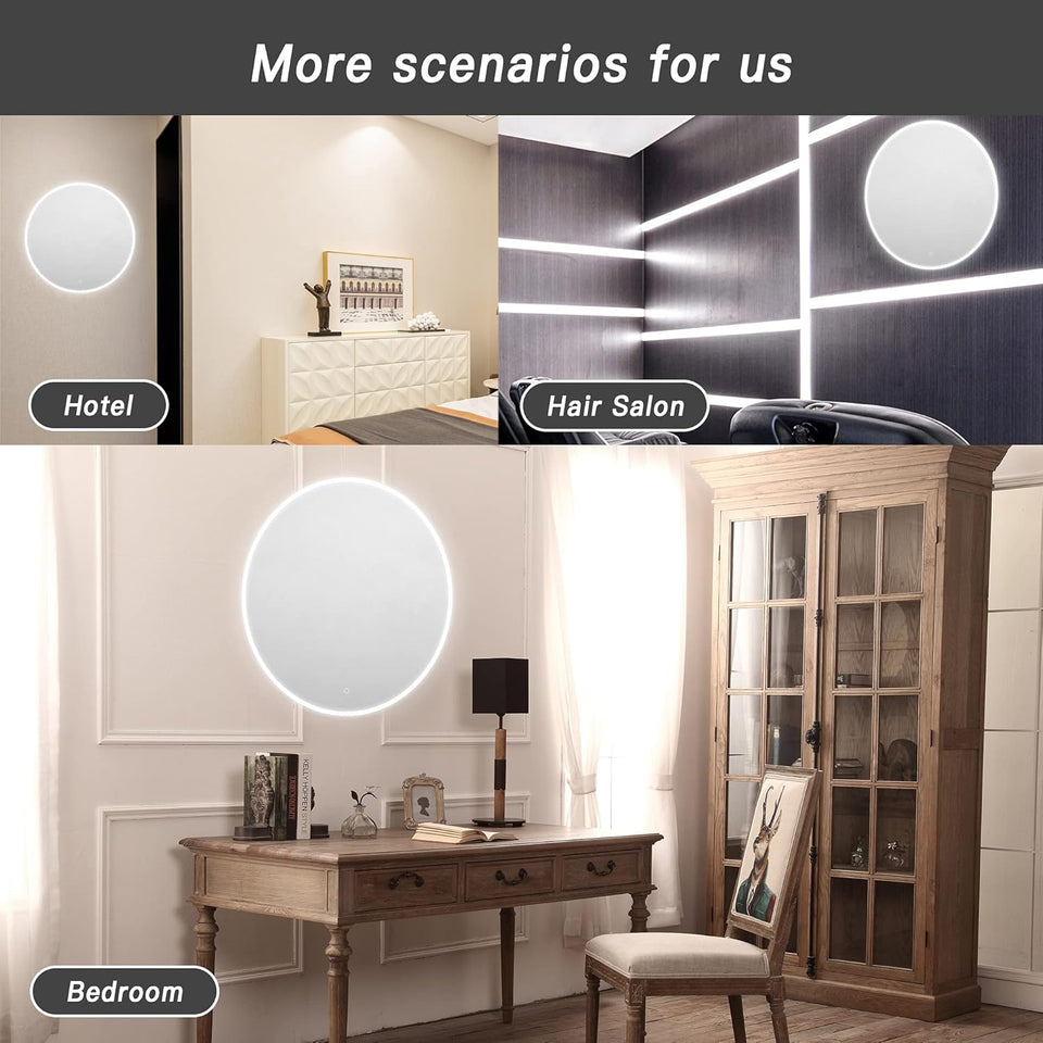 round LED Bathroom Mirror for Wall L 32 Inch LED Lighted Bathroom Mirrors, Anti-Fog Lighted Bathroom Mirrors for Wall, Waterproof Backlit Mirror Bathroom, Memory Touch