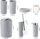Bathroom Accessories Set Grey Bathroom Set with Trash Can, Toothbrush Holder Soap Dispenser Soap and Lotion Set Tumbler Cup Qtip Holder