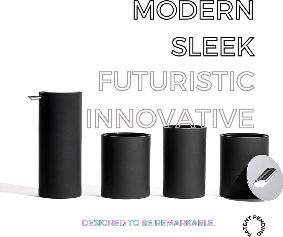 Sleek Matte Black Bathroom Accessory Set 4 Pcs Complete Bathroom Set Modern Bathroom Decor Bathroom Organizer Accesorios Para Baños Toothbrush Holder Soap Dispenser Set Home Decor Clearance