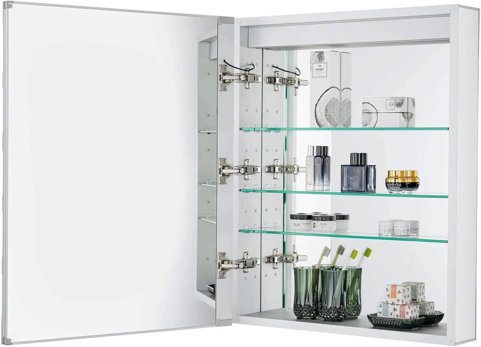 Bathroom Medicine Cabinet, Medicine Cabinets for Bathroom with LED, Bathroom Medicine Cabinet Wall Mounted Mirrored Aluminum, Recessed/Surface Mount