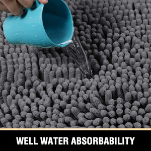 Bath Mats - Non Slip Luxury Chenille Bathroom Rugs, Extra Soft Absorbent Shaggy, Washable Fast Dry 2 Piece (Grey, 24" X 36"/20" X 32")