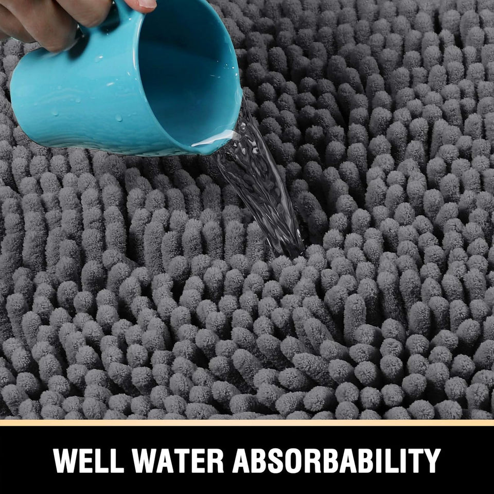 Bath Mats - Non Slip Luxury Chenille Bathroom Rugs, Extra Soft Absorbent Shaggy, Washable Fast Dry 2 Piece (Grey, 24" X 36"/20" X 32")