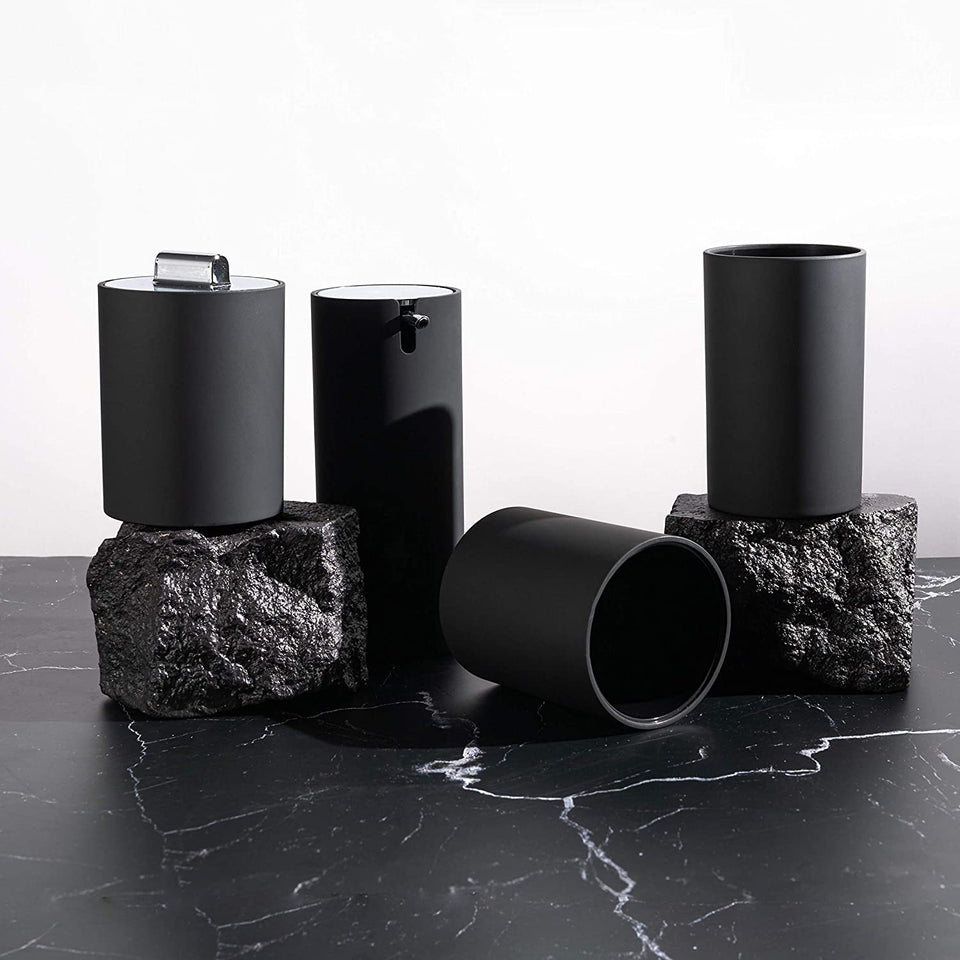 Sleek Matte Black Bathroom Accessory Set 4 Pcs Complete Bathroom Set Modern Bathroom Decor Bathroom Organizer Accesorios Para Baños Toothbrush Holder Soap Dispenser Set Home Decor Clearance