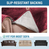 Thick Velvet Sofa Cover Soft Couch Cover for 3 Cushion Cover Washable Furniture Protector for Dogs Non-Slip Sofa Slipcover Fit Sitting Width up to 78"(Oversaized Sofa, Burgundy)