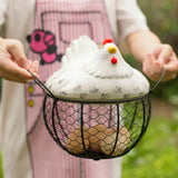 Joylove Ceramic Egg Basket Fruit Basket Garlic Potato Sundries Blue Ceramic Kitchen Decoration Creative Hen Storage Iron Basket