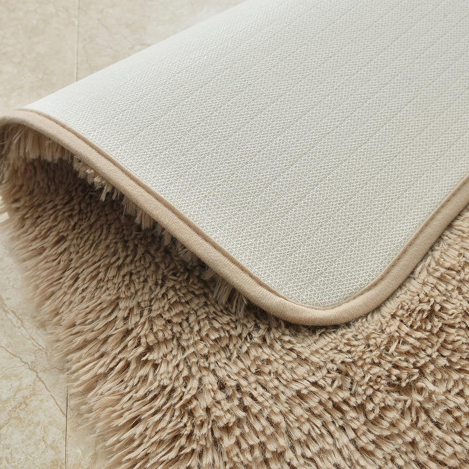 2Pc/3Pc Fluffy Bathroom Rugs Shaggy Bathroom Rugs Sets 2 Piece Bathroom Rugs Sets 3 Piece Toilet Lid Bathroom Decor Set Soft & Washable(3Pc Set, Taupe)