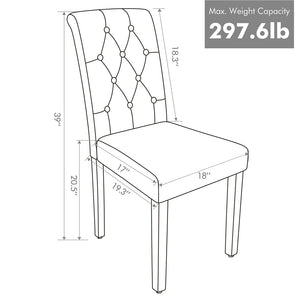 Tufted Faux Leather Dining Chairs with Wood Legs for Kitchen, Set of 6, Gray