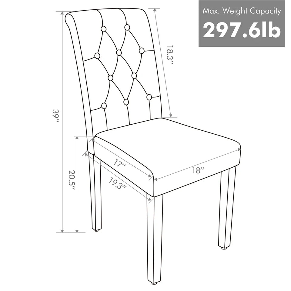 Tufted Faux Leather Dining Chairs with Wood Legs for Kitchen, Set of 6, Gray