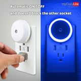 Blue LED Night Light, Plug In, Dusk to Dawn Smart Sensor, Small round Nightlight, Energy Saving, Night Light Plug into Wall for Bathroom, Kitchen, Bedroom, Hallway, Stairway, Travel, 2 Pack