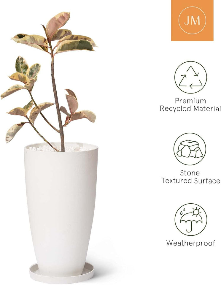20 Inch round Tall Planter,Indoor/Outdoor White Planter with Drainage Holes and Trays,Modern Large Flower Pot for Front Door,Balcony and Garden Patio Deck,Pack 1