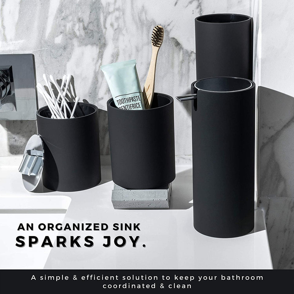 Sleek Matte Black Bathroom Accessory Set 4 Pcs Complete Bathroom Set Modern Bathroom Decor Bathroom Organizer Accesorios Para Baños Toothbrush Holder Soap Dispenser Set Home Decor Clearance