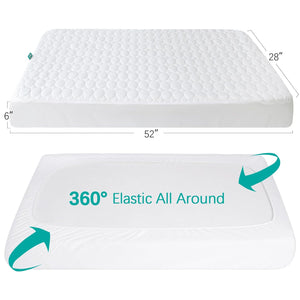 Crib Mattress Protector Pad Waterproof, Toddler Machine Washable & Dryer Fit Baby Bed Mattress Protector (Standard Size 52” X 28”)