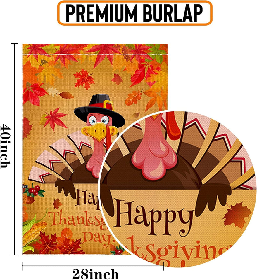 Thanksgiving Flag 28X40 Double Sided,Happy Thanksgiving House Flag,Vertical Burlap Turkey Thanksgiving Flag,Thanksgiving House Flag Outdoor for Sign