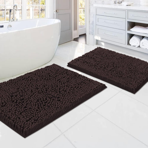 Bathroom Rugs Bath Mats for Bathroom Non Slip Luxury Chenille Bathroom Rugs Extra Soft Absorbent Shaggy Bathroom Mat Rugs Washable Fast Dry 2 Piece (Chocolate, 20