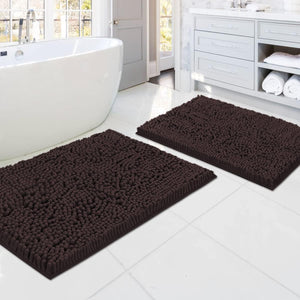 Bathroom Rugs Bath Mats for Bathroom Non Slip Luxury Chenille Bathroom Rugs Extra Soft Absorbent Shaggy Bathroom Mat Rugs Washable Fast Dry 2 Piece (Chocolate, 20" X 32"/17" X 24")
