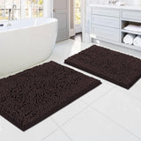 Bathroom Rugs Bath Mats for Bathroom Non Slip Luxury Chenille Bathroom Rugs Extra Soft Absorbent Shaggy Bathroom Mat Rugs Washable Fast Dry 2 Piece (Chocolate, 20" X 32"/17" X 24")