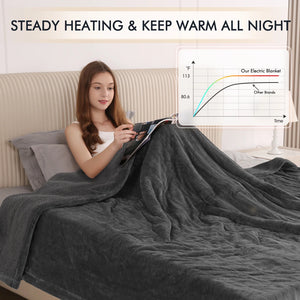 Electric Heated Blanket Queen Size 84''X90'', Fast Heating with Dual Controllers, 10 Heating Levels, 10H Timers, Preheat Function - Gray