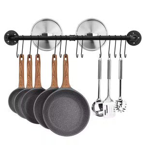 31.5 In. Black Wall Mounted Pot Rack with 14-Hooks, Detachable Pan Lid Utensils Organizer, Hanging Pot Rack Rail