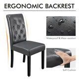 Tufted Faux Leather Dining Chairs with Wood Legs for Kitchen, Set of 6, Gray