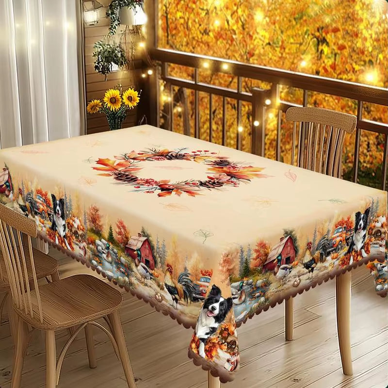 Gnizamaautumn Decoration Thanksgiving Gift round Rectangle Tablecloth, Pumpkin, Puppy, Rooster, Truck Design, Thanksgiving Gift,