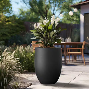 Lightweight 16In. X 22In. Charcoal Black Extra Large Tall round Concrete Plant Pot/Planter for Indoor & Outdoor