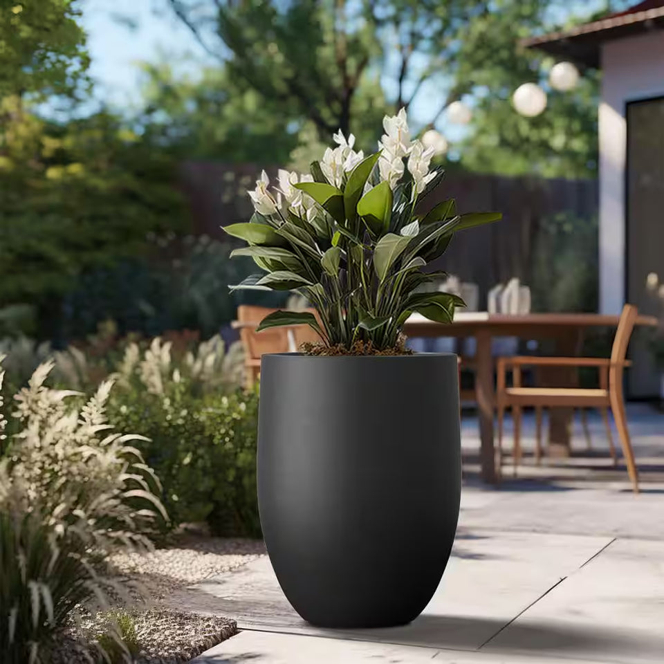 Lightweight 16In. X 22In. Charcoal Black Extra Large Tall round Concrete Plant Pot/Planter for Indoor & Outdoor