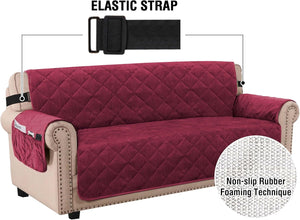 Thick Velvet Sofa Cover Soft Couch Cover for 3 Cushion Cover Washable Furniture Protector for Dogs Non-Slip Sofa Slipcover Fit Sitting Width up to 78"(Oversaized Sofa, Burgundy)