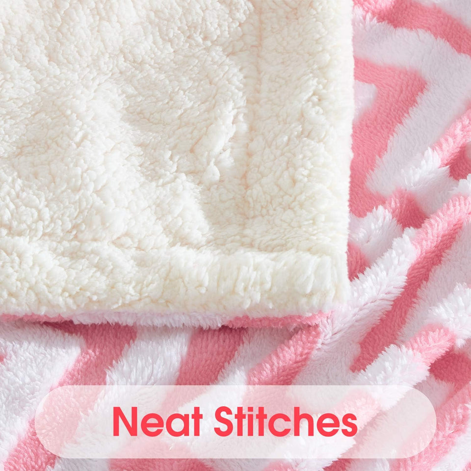 Fleece Sherpa Blanket for Couch(Pink, Throw), Thick Warm Jacquard Chevron Blanket for Winter Christmas, 50 X 60 Inches