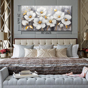 Flower Wall Art for Bedroom -White Wall Decor - Gold Wall Art for Living Room...