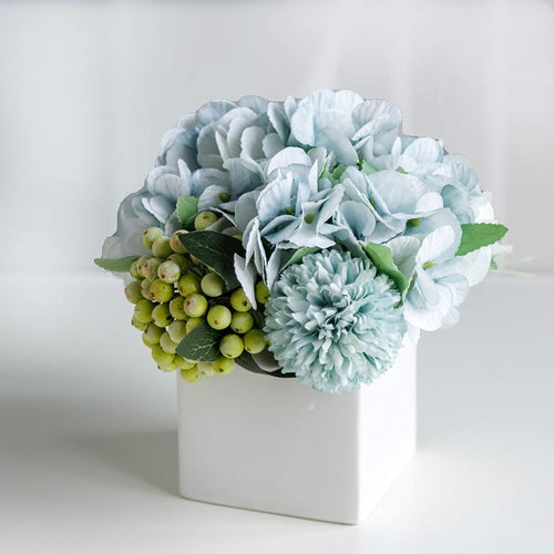 Fake Flowers in Ceramic Vase,Faux Hydrangea Flower Arrangements for Home Decor Artificial Flowers with Vase