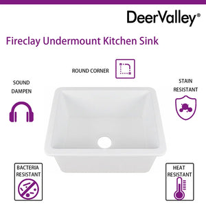 24" L X 19" W Rectangular White Fireclay Undermount Kitchen Sink with Basket Strainer and Sink Grid