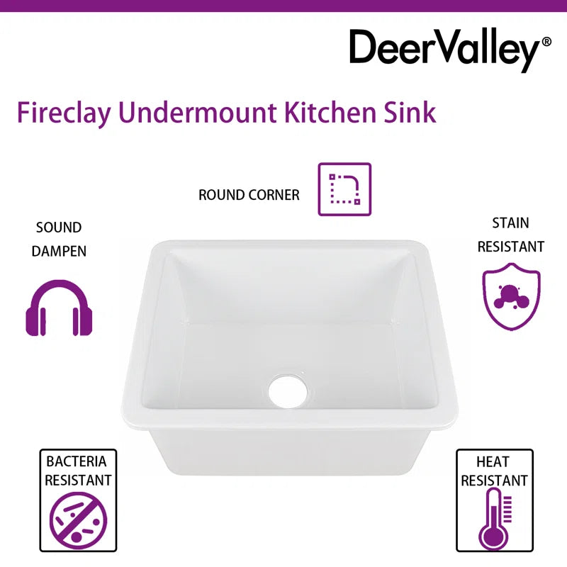 24" L X 19" W Rectangular White Fireclay Undermount Kitchen Sink with Basket Strainer and Sink Grid