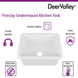 24" L X 19" W Rectangular White Fireclay Undermount Kitchen Sink with Basket Strainer and Sink Grid