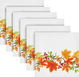 Thanksgiving Day Cloth Napkins Set of 6, Autumn Leaves Square Premium Polyester Table Linen for Thanksgiving Day Dinner Parties