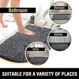 Bath Mats - Non Slip Luxury Chenille Bathroom Rugs, Extra Soft Absorbent Shaggy, Washable Fast Dry 2 Piece (Grey, 24" X 36"/20" X 32")