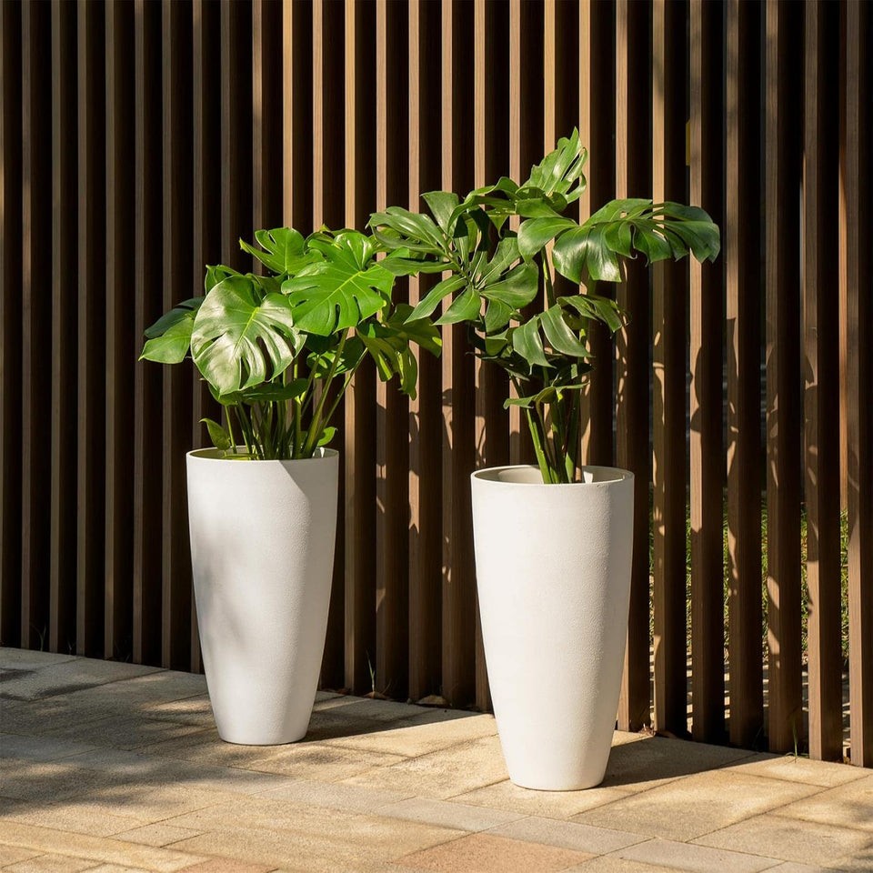 20 Inch round Tall Planter,Indoor/Outdoor White Planter with Drainage Holes and Trays,Modern Large Flower Pot for Front Door,Balcony and Garden Patio Deck,Pack 1