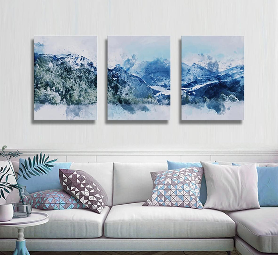 Abstract Canvas Wall Art - Blue & Navy Wall Art Set of 3 X 12X16Inch Blue Living Room, Bedroom, Bathroom Wall Artwork, Gable Artwork, Picture Art