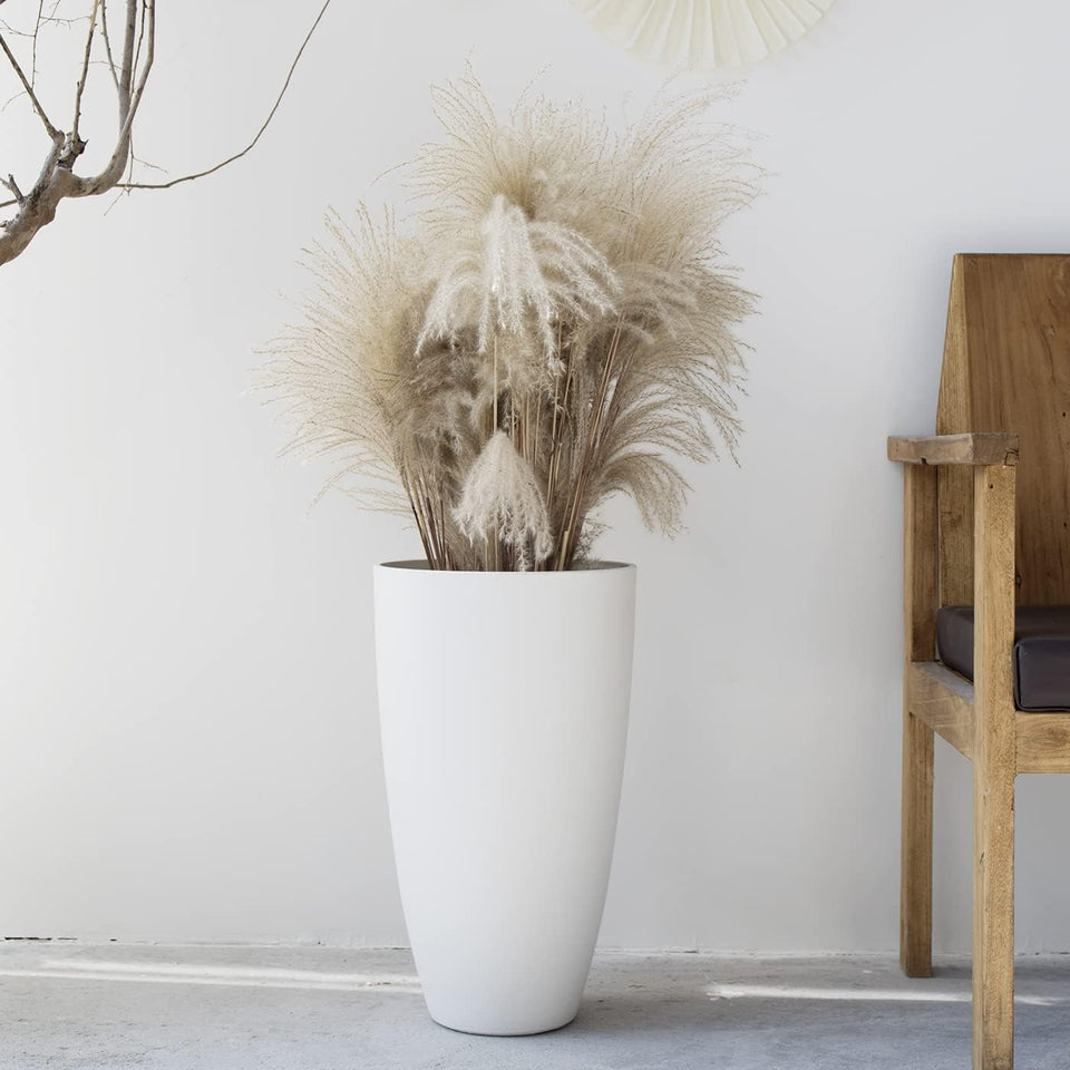 20 Inch round Tall Planter,Indoor/Outdoor White Planter with Drainage Holes and Trays,Modern Large Flower Pot for Front Door,Balcony and Garden Patio Deck,Pack 1