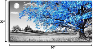 Large Wall Art for Living Room Blue Moon Tree Landscape Abstract Painting Office Bedroom Wall Decor 30" X 60" Single Pieces Canvas Prints Ready to Hang for Home Decoration Black and White Works of Art