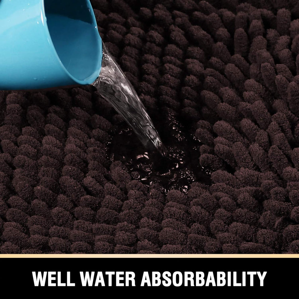 Bathroom Rugs Bath Mats for Bathroom Non Slip Luxury Chenille Bathroom Rugs Extra Soft Absorbent Shaggy Bathroom Mat Rugs Washable Fast Dry 2 Piece (Chocolate, 20" X 32"/17" X 24")