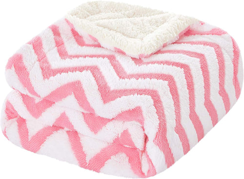 Fleece Sherpa Blanket for Couch(Pink, Throw), Thick Warm Jacquard Chevron Blanket for Winter Christmas, 50 X 60 Inches