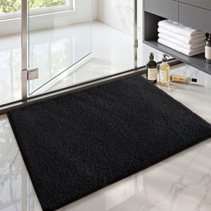 Small Bath Mats for Bathroom Non Slip, 16"X24" Black Bathroom Rugs, Absorbent, Soft, Washable, Microfiber Bath Rug Shower Mat