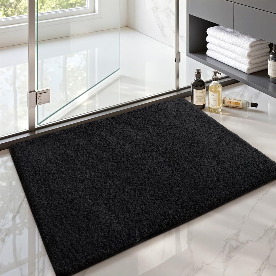 Small Bath Mats for Bathroom Non Slip, 16"X24" Black Bathroom Rugs, Absorbent, Soft, Washable, Microfiber Bath Rug Shower Mat