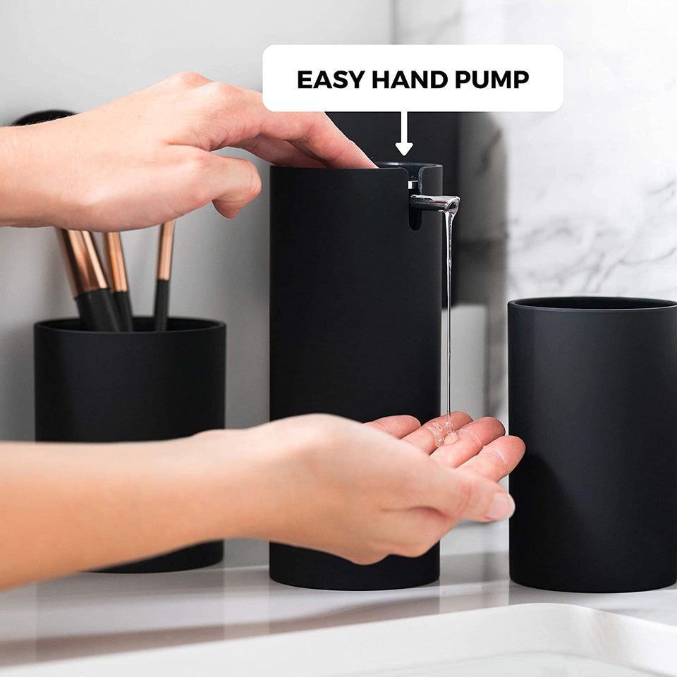 Sleek Matte Black Bathroom Accessory Set 4 Pcs Complete Bathroom Set Modern Bathroom Decor Bathroom Organizer Accesorios Para Baños Toothbrush Holder Soap Dispenser Set Home Decor Clearance