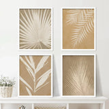 Framed Wall Art Grunge Brown Tropical Island Leaf Posters, Set of 4 Nature Wilderness Wall Decor Prints, Botanical Floral Wall Décor, Adhesive Canvas Print for Bedroom - 11"X14" White