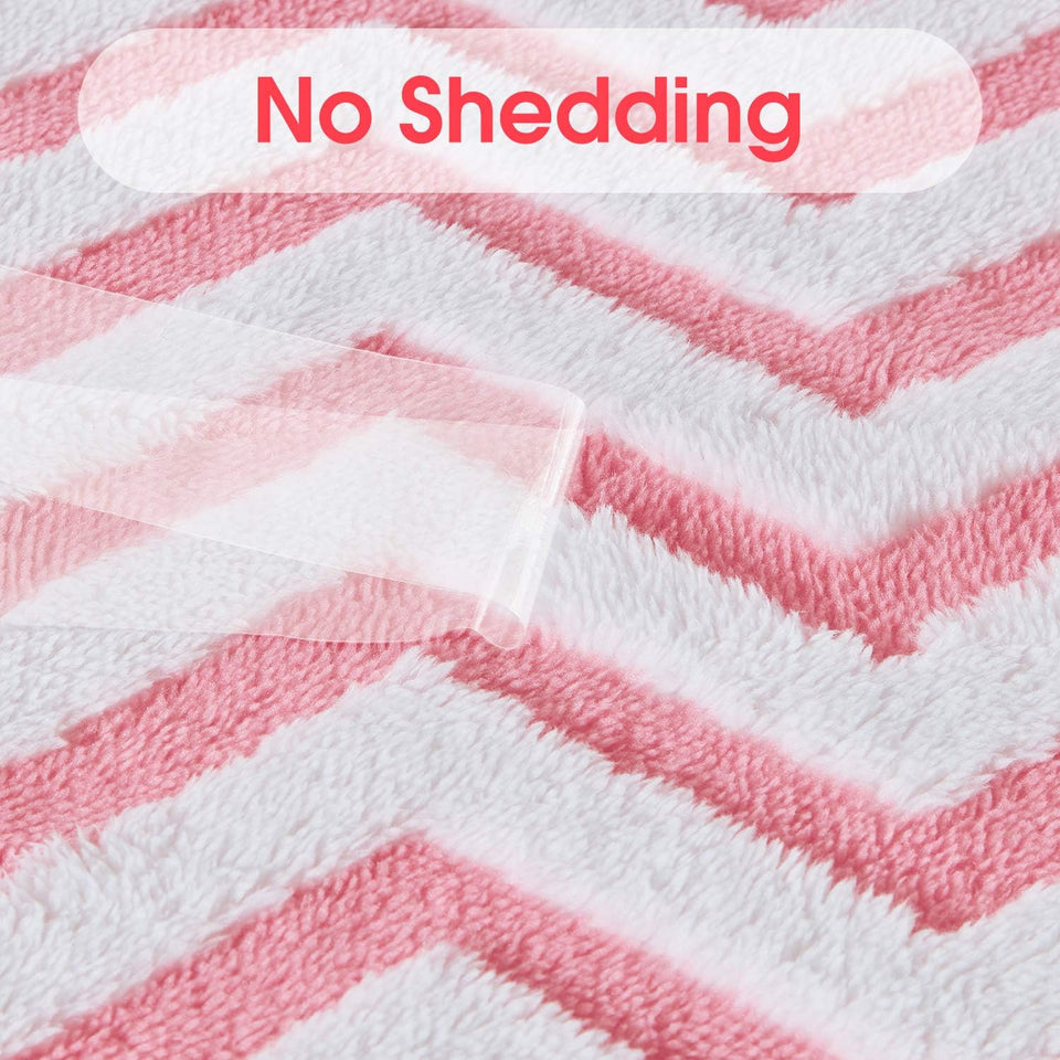 Fleece Sherpa Blanket for Couch(Pink, Throw), Thick Warm Jacquard Chevron Blanket for Winter Christmas, 50 X 60 Inches